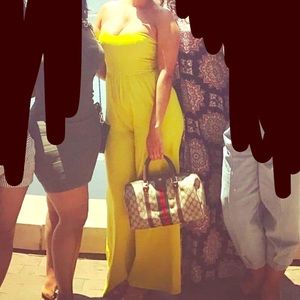 Lime strapless jumpsuit with sweetheart neckline